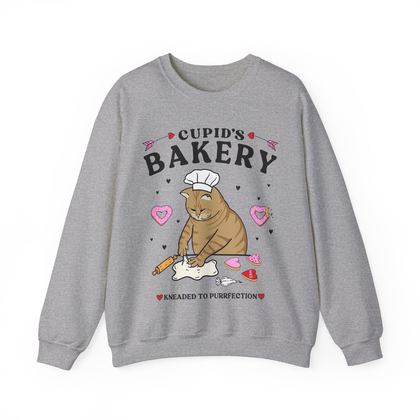 Cupids Bakery Grey Cat Crewneck Sweatshirt