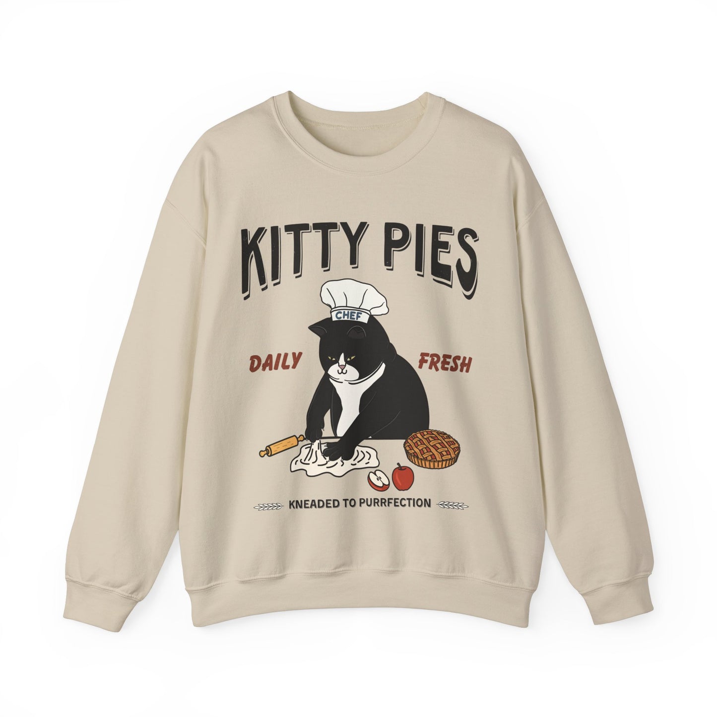 Apple Kitty Pies Tuxedo Cat Chef Crewneck Sweatshirt