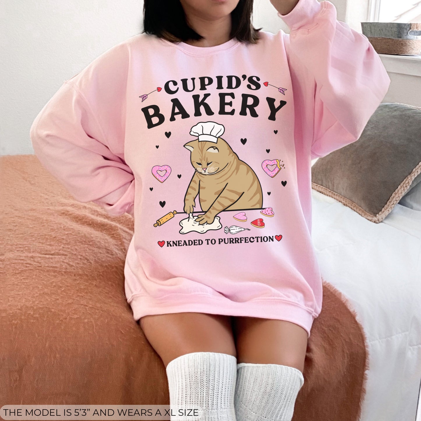 Cupids Bakery Grey Cat Crewneck Sweatshirt