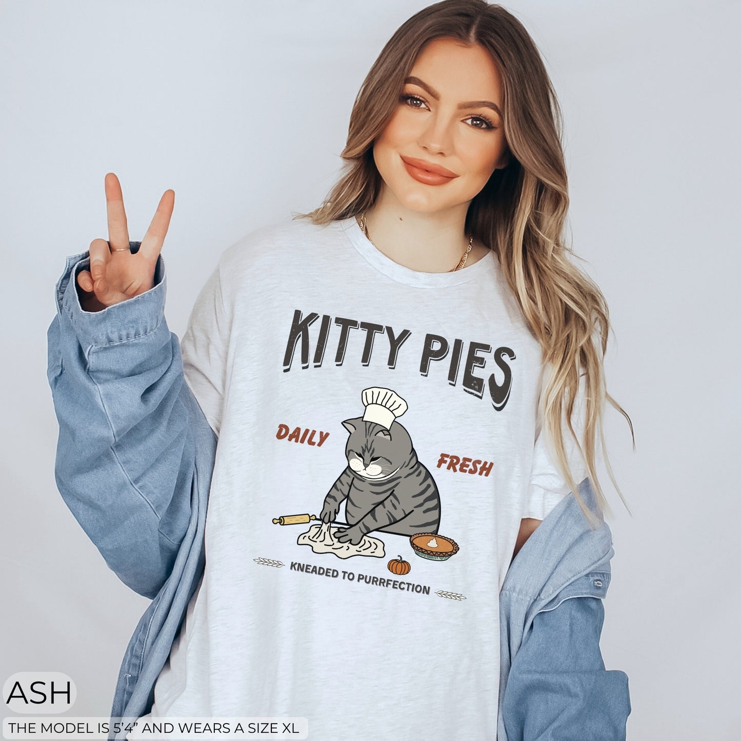 Pumpkin Kitty Pies Grey Cat Chef Tee