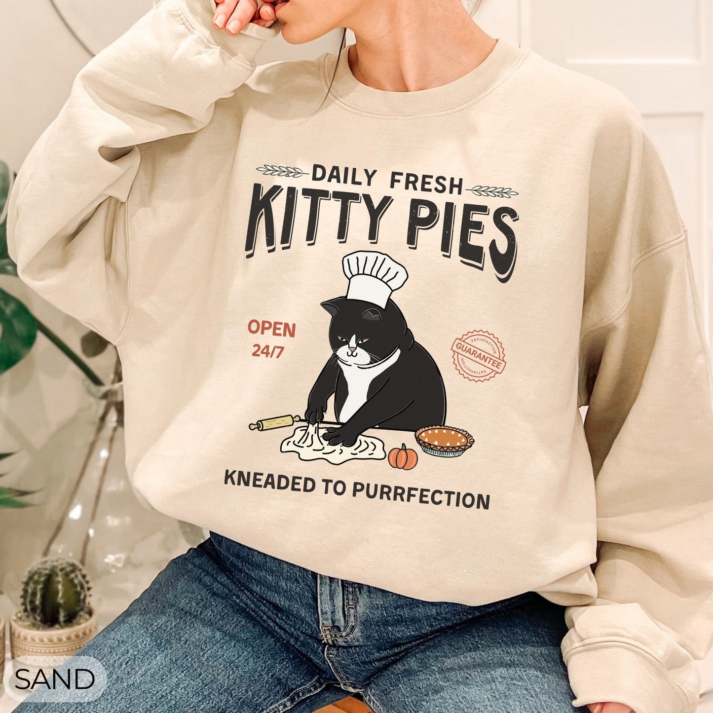 Pumpkin Kitty Pies Tuxedo Cat Chef Crewneck Sweatshirt