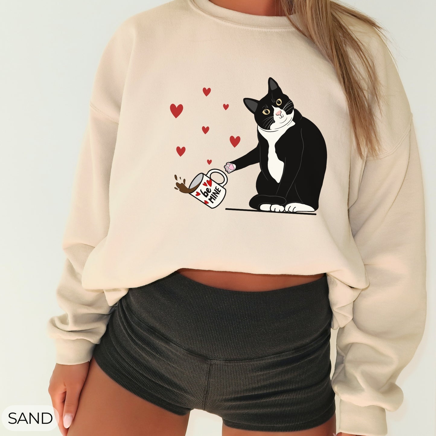 Be Mine Tuxedo Cat Crewneck Sweatshirt