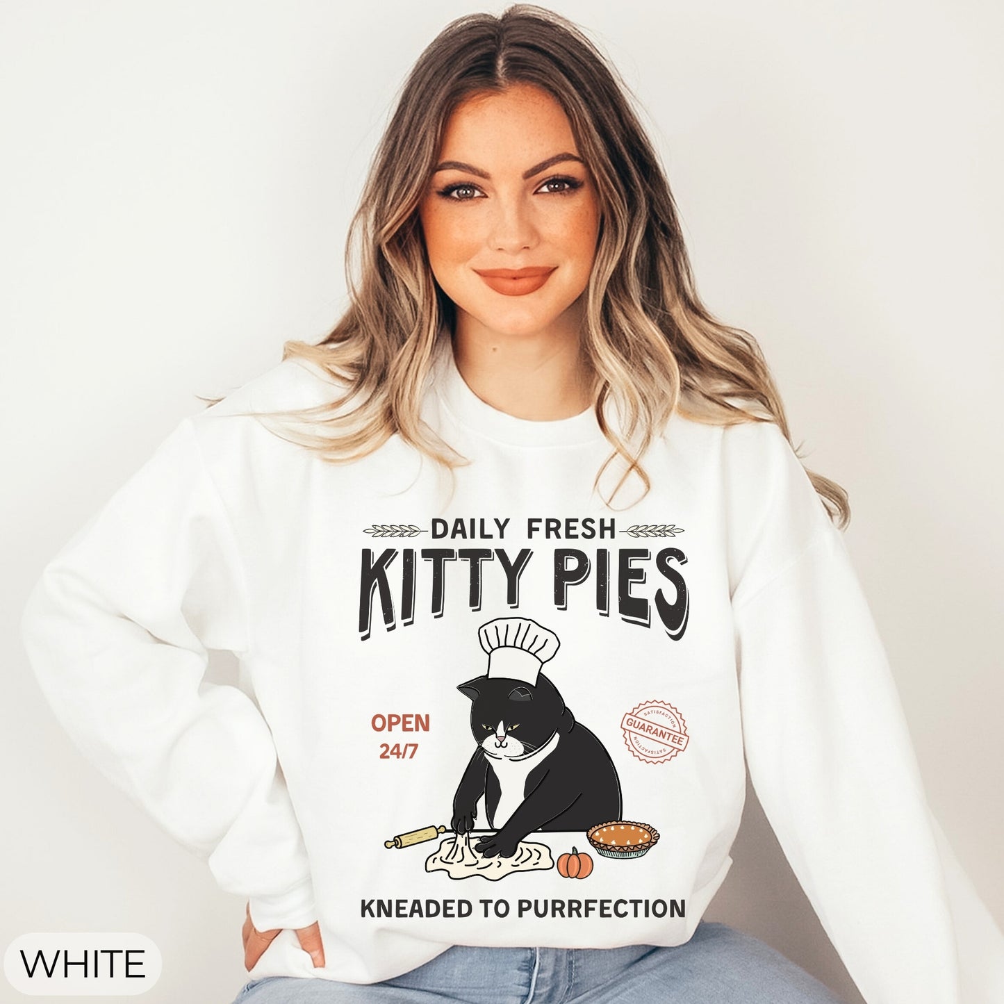 Pumpkin Kitty Pies Tuxedo Cat Chef Crewneck Sweatshirt